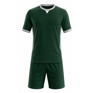 Ensemble d'uniformes de football vert foncé classique avec bordures argentées et blanches, uniforme de football sublimé - Product Image 1