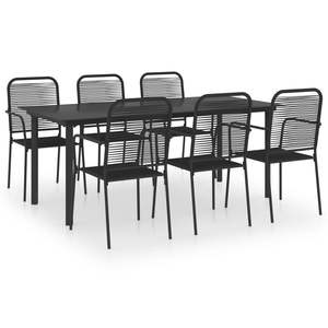 Set da pranzo in vetro nero e acciaio da 7 pezzi per uso giardino - Product Image 2