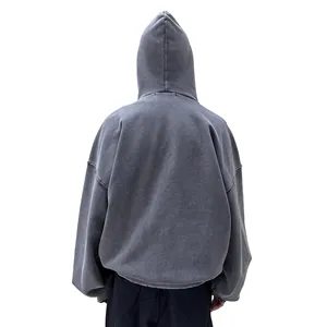 Vente en gros Sweat à capuche pour hommes Streetwear Oversize Uni Délavé Effet vieilli Coupe carrée Décontracté Style urbain Impression numérique personnalisée Délavage à l'acide - Product Image 3