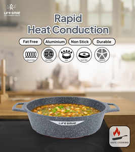 Olla poco profunda antiadherente con revestimiento de granito premium, tapa de vidrio con borde de silicona y base de inducción - Product Image 5