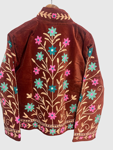 Chaqueta de Terciopelo con Bordado Floral a Mano, Manga Larga, Cuello Mandarín, Talla Grande, Estilo Prairie Chic para Mujer, Otoño - Product Image 6