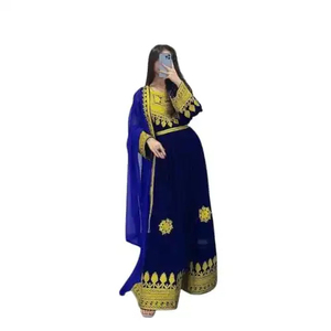 Robe de soirée pakistanaise traditionnelle multicolore Kuchi avec fermeture éclair et dentelle, haut de gamme, style ethnique vintage, boutonnée - Product Image 1