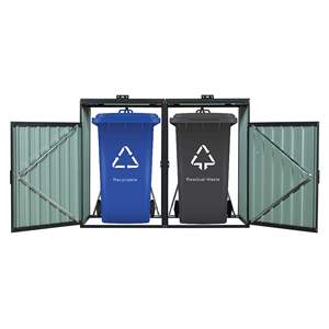 Cobertizo de basura de metal para exteriores con 2 botes de basura Almacenamiento de acero galvanizado inoxidable para césped de jardín - Product Image 6