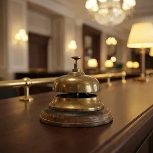 <b>Brass</b> Counter Service <b>Bell</b> with Dark Wooden Base Vintage Push Button Reception <b>Bell</b> for Hotel Restaurant Office Home Front Desk - Product Image 2