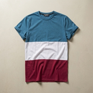Aliroz Men's Color Blocked T-Shirt Short Sleeve O-Neck Casual Knitted Loose Fit 100% Cotton Worsted Front Anti-Pilling Letter - Product Image 5