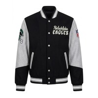 Veste de baseball en laine mélangée noire pour homme, style varsity, avec patch d'aigle brodé, style letterman