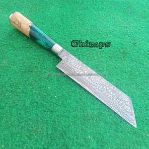 Couteau de cuisine professionnel forgé de qualité supérieure, écologique, personnalisé, en acier Damas, avec manche en bois d'olivier - Product Image 2