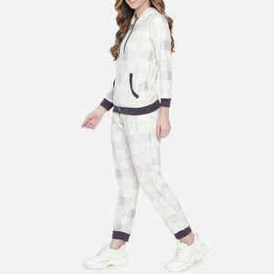 Ensemble de survêtement à carreaux pour femmes, fermeture éclair, à capuche, manches longues, décontracté, deux pièces, avec poches latérales, pour le printemps - Product Image 3