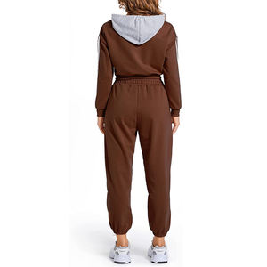 Ensemble 2 pièces gris pour femme, à capuche avec cordon de serrage, manches longues, 100 % coton, écologique, léger, respirant, vêtements de sport et de détente - Product Image 4
