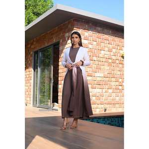 Robe longue bicolore pour femme avec ceinture à nouer, élégante et décontractée, idéale pour le bureau. - Product Image 1