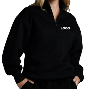 Sweat-shirt tendance pour femme, couleur rose vif, col zippé, logo personnalisé, sweat-shirt oversize, sweat-shirt en coton molletonné, pull à fermeture éclair décontracté pour femme - Product Image 5