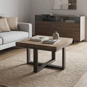 Table basse Billi de qualité supérieure en bois recyclé avec structure en métal robuste, table d'appoint carrée, meubles de salon, design moderne minimaliste - Product Image 1