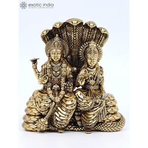 ประติมากรรมทองเหลืองคุณภาพดี5 "lakshmi & narayana นั่งอยู่บน sheshnag ผลิตภัณฑ์อวยพรขนาดเล็ก - Product Image 4