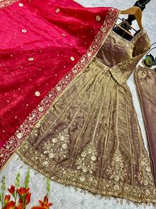 Conjunto de Lehenga de Seda para Mujer, Estilo Indio, para Bodas, con Dupatta Roja y Bordado Dorado, Vestido Largo Tradicional para Ocasiones Especiales - Product Image 3