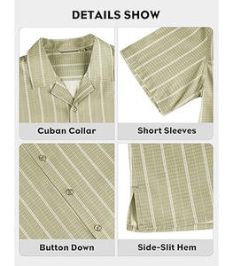 Chemise à manches courtes boutonnée avec des fines rayures verticales et un col camp style décontracté, tissu respirant pour un style et un confort optimaux - Product Image 4