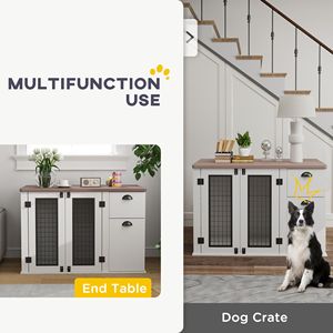 44-Inch White Wood Furniture Dog <b>Crate</b> with Double Door Storage Drawer for Large Breeds for Cats Rectangle Shape - Product Image 4