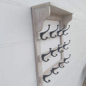 Handcrafted Mango Wood <b>Wall</b> Coat Rack with Iron <b>Hooks</b> - Rustic Home Decor - Product Image 1