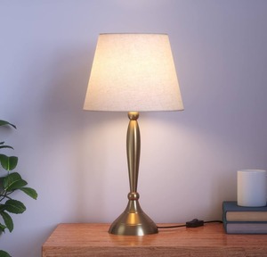 Modern Brass Eco-Friendly Tabletop <b>Table</b> Lamp with White Fabric Drum Shade Warm Light Halogen Bulbs for Bedroom <b>Bedside</b> Decor - Product Image 2