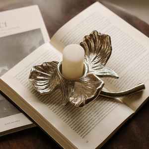 Silver Brass Floral Candle Holder Decorative Stand Suitable For Side <b>Table</b> Styling Room Decor And Festive Display From India - Product Image 4