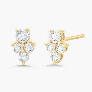 Boucles d'oreilles clous en grappe, diamant de laboratoire taille ronde, pour usage quotidien, style minimaliste classique, fermoir poussoir, bijoux fins en or massif 10k 14k 18k - Product Image 1