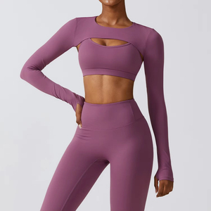Traje de Yoga de Color Puro para Mujer, Ropa Deportiva de Moda con Tela Reflectante, Top Corto para Mujer - Product Image 5