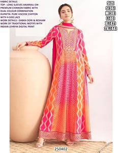 Robe Anarkali Roshan Gulzar pour femme, brodée Bandhani, élégante, longue, en jacquard Chinnon, coupe classique, toutes saisons, mariage, Diwali - Product Image 3