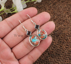 Boucles d'oreilles pendantes ovales en argent sterling 925 avec grenat rouge naturel et coquille d'huître épineuse, bijoux de luxe en pierres précieuses pour femme, cadeau de fête - Product Image 2