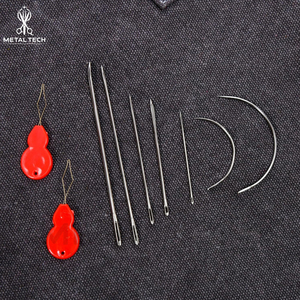 Kit d'aiguilles à coudre pour extensions capillaires, grandes aiguilles droites et courbées en C avec enfileurs de fil à boucle facile, outil capillaire - Product Image 6