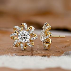 Pendientes de Diamantes Cultivados en Laboratorio con Certificación IGI Gia de 1-2 Quilates, HPHT CVD VVS, Oro Sólido de 14k y 18k, Pendientes de Flor para Regalo, India - Product Image 1
