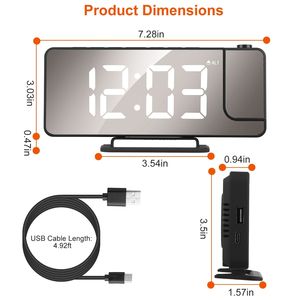 Réveil numérique LED avec 6 niveaux de luminosité, miroir de 7,7 pouces et double alarme, fonction snooze, horloge de table intelligente à projection - Product Image 3