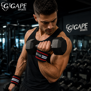 สายรัดข้อมือ GAPE SPORTS ไนลอน สีดำแดงขาวลายทาง ปิดด้วยแถบตีนตุ๊กแก สำหรับยกน้ำหนัก ราคาขายส่ง OEM ราคาถูก - Product Image 2