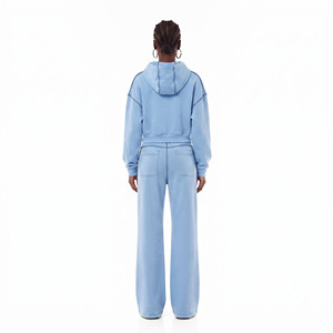 <b>Women</b> Winter Casual Solid Cropped <b>Tracksuit</b> Oversized Hoodie Wide Leg Pants Fleece Lounge Set Custom Streetwear Two Piece OEM - Product Image 2