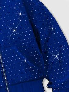 Sweat à capuche zippé pour homme, entièrement orné de strass, coupe oversize à épaules tombantes, en polaire thermique, style streetwear hiver, avec capuche masque et poche frontale - Product Image 5