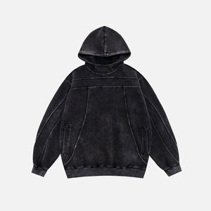 Sweat à capuche épais délavé à l'acide pour homme, coupe vintage courte et déchirée - Product Image 1