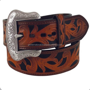 Ceinture en cuir pleine fleur noir et marron de haute qualité, sculptée à la main avec des motifs floraux, pour hommes et femmes, à prix avantageux - Product Image 6