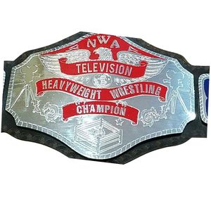 Ceinture de championnat de lutte de la NWA Television Heavyweight avec logos ABC, CBS et design rouge et argenté pour les fans - Product Image 6