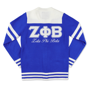 Cardigan universitaire Zeta Phi Beta 1920 pour femme, bleu et blanc, boutonné, en tricot, style veste de sororité avec poches - Product Image 2