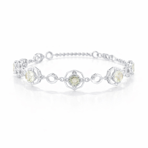 Pulsera de Plata de Ley 925 con Cinco Piedras de Aguamarina Amarilla en Forma de Octágono, Chapada en Oro y Rodio - Product Image 2