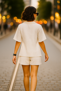 Ensemble coordonné urbain de luxe pour femmes, chemise à manches courtes et short en polyester doux, tailles M, L, XL, XXL, fournisseur en gros, Autres vêtements - Product Image 5