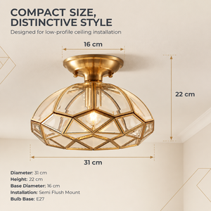 Lámpara de techo semiplomada moderna de cobre y vidrio con base de bombilla E27 para entrada, dormitorio, comedor. - Product Image 3