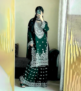 Traje Sharara de Georgette Indio Pakistaní para Mujer al Mejor Precio, Salwar Kameez, Ropa Tradicional de Invierno para Fiestas, Reversible - Product Image 1