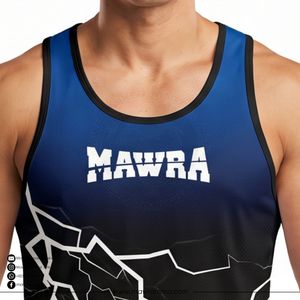 Hot Selling MAWRA <b>Men's</b> Sporty Tank Top Geometric Print Quick Dry O-Neck Sleeveless Workout <b>Vest</b> Blue <b>White</b> Design TankTop - Product Image 3