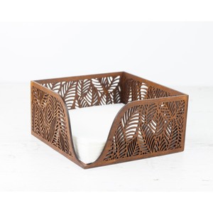 Wooden Tissue Box with Leaf Pattern Design Modern Organizer for Tabletop Use - Product Image 4