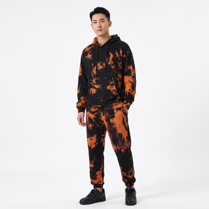 Conjunto Deportivo Unisex con Capucha, Manga Larga, Estampado Tie Dye Naranja y Negro, Corte Holgado, Transpirable, de Poliéster, para Otoño - Product Image 5