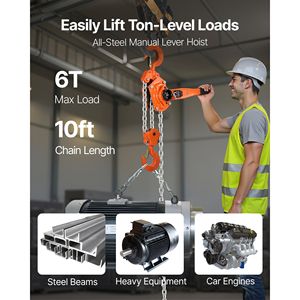 Heavy Duty Manual Lever Chain <b>Hoist</b> 6T 13200LBS Capacity G80 Alloy Steel Dual Pawl Mechanical 10FT Lift 6M Manual Come Along - Product Image 2