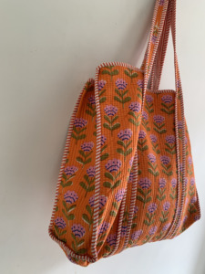 Quilted Cotton Tote Bag – Floral Block Print Shoulder Bag, Jaipur Bohemian Eco Friendly Everyday Tote Handmade <b>Gift</b> <b>for</b> <b>Her</b> - Product Image 4