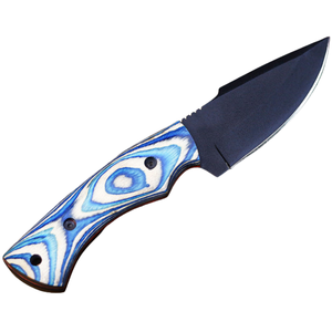 Cuchillo de Caza de Hoja Fija Negro con Mango con Patrón Azul y Blanco, Cuchillo de Supervivencia para Campamento al Aire Libre, Cuchillo Utilitario con Agarre Ergonómico - Product Image 1