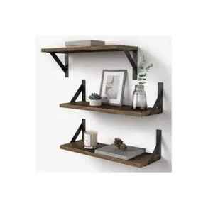 Rustic Live Edge Wooden Floating Shelf Elegant Wall Mount Solid Timber <b>Storage</b> Ledge Display <b>Rack</b> Trio for Living Room - Product Image 2