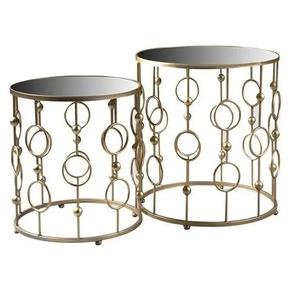 Table d'appoint moderne en métal argenté, style salon, ronde, avec pieds en métal. - Product Image 1