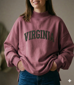เสื้อสเวตเชิ้ตคอเต่าทรงโอเวอร์ไซส์สำหรับผู้หญิง สีเทา ปักตัวอักษร Virginia ด้านหน้า แขนยาว ผ้าถักผสมคอตตอน สำหรับฤดูใบไม้ร่วง สไตล์ลำลอง - Product Image 4